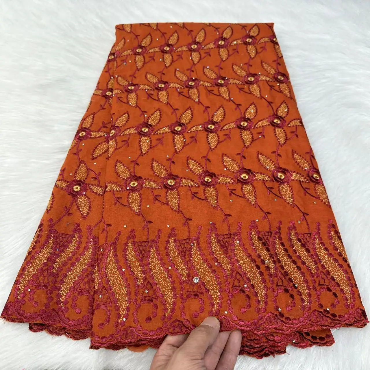 Orange Nigerian 5yard Swiss Lace Fabric Flower Embroidered Rhinestone Lafaya Africa Pure Cotton Fabric Sewing Material for Dress
Orange Nigerian 5yard Swiss Lace Fabric Flower Embroidered Rhinestone Lafaya Africa Pure Cotton Fabric Sewing Material for Dress