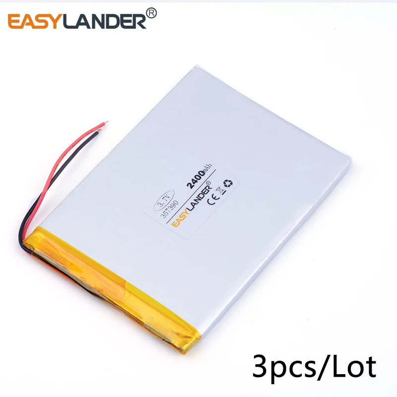 

3pcs /Lot 3.7v lithium Li ion polymer rechargeable battery 357390 2400mAh GPS PSP DVD E-book Tablet PC phone power bank