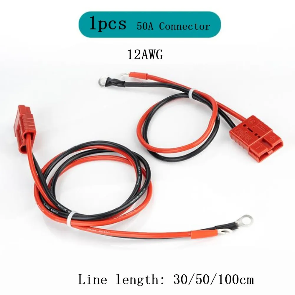 

30/50/100cm 50A Connector With 2pcs 8mm Ring Terminal For Anderson Plug Cord Electric Forklift Battery Charging Cable Connector