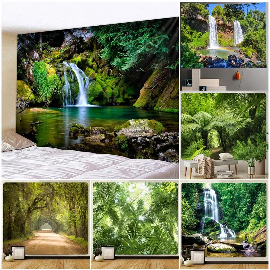 Natural Forest Landscape Tapestry Waterfall Tropical Jungle Palm Leaves Art Decor Tapestries Picnic Mat Living Room Wall Hanging
Natural Forest Landscape Tapestry Waterfall Tropical Jungle Palm Leaves Art Decor Tapestries Picnic Mat Living Room Wall Hanging