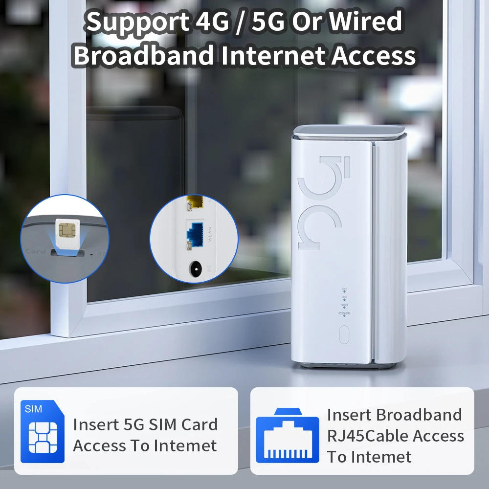 Wired Broadband Internet Modem 5G Router WiFi Sim Card Slot 4G Cat16 Mesh WiFi 6 5G Smart CPE Router International Version
Wired Broadband Internet Modem 5G Router WiFi Sim Card Slot 4G Cat16 Mesh WiFi 6 5G Smart CPE Router International Version