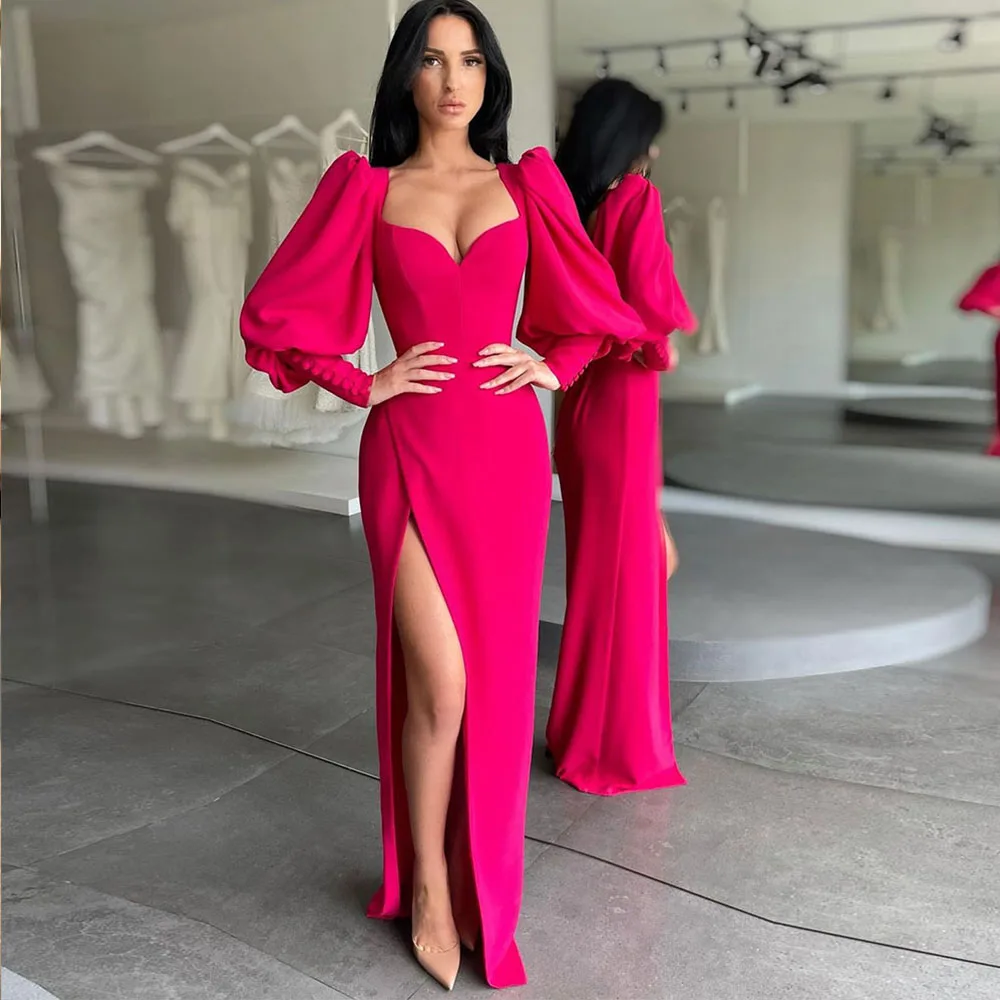 Modern Sexy Full Sleeve Pink Evening Dress Floor Length Draped Prom Gown Long Side Slit Jersey Party Dresses for Women 2022
Modern Sexy Full Sleeve Pink Evening Dress Floor Length Draped Prom Gown Long Side Slit Jersey Party Dresses for Women 2022