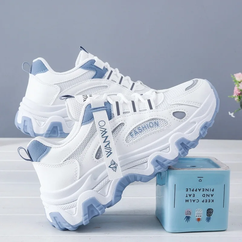 Кроссовки женские массивные, сетчатые дышащие, на шнуровке, Вулканизированная подошва, повседневная обувь для тренировок