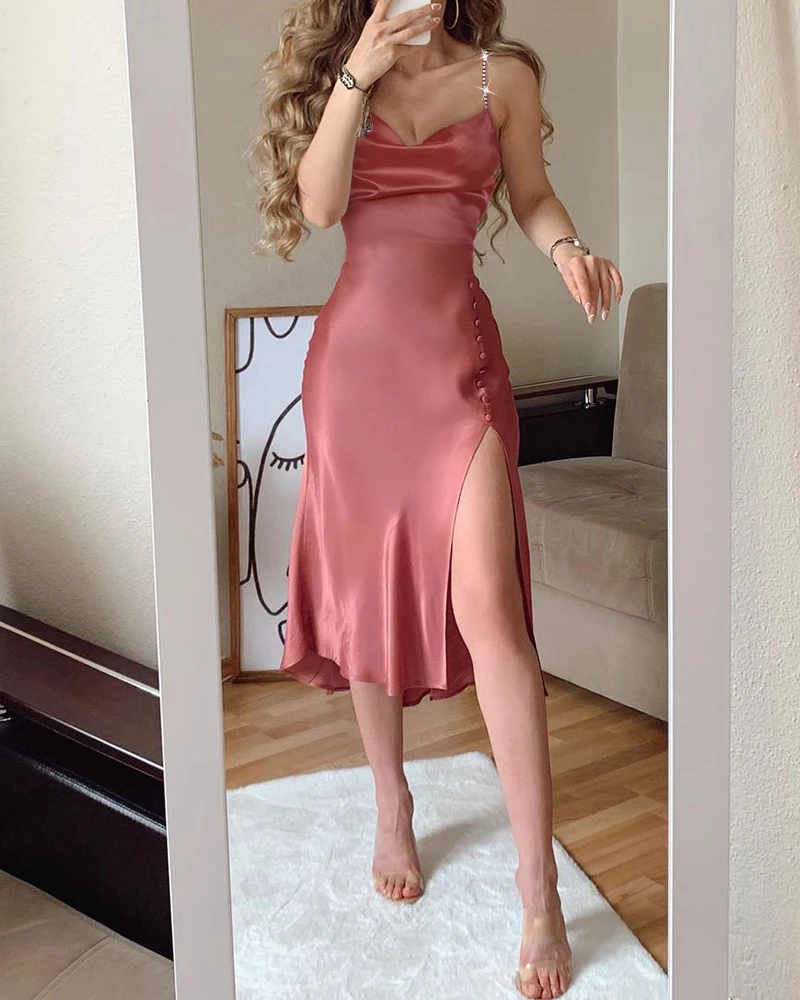 Women Fashion Spaghetti Strap Midi Dress Slip Sexy Slim Fit Bodycon High Slit Party landuxiu
Women Fashion Spaghetti Strap Midi Dress Slip Sexy Slim Fit Bodycon High Slit Party landuxiu
