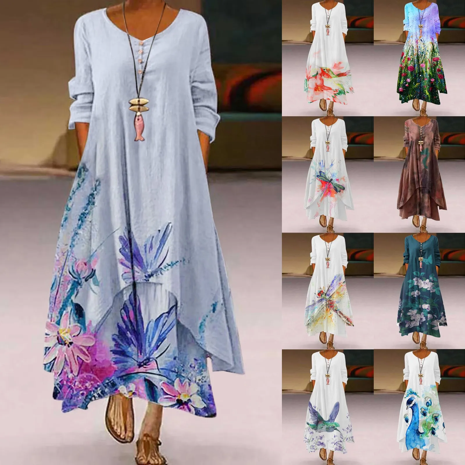 Linen Dress For Women Summer 2022 Casual Long Sleeve V Neck Beach Dress Irregular Loose Elegant Beach Cover up Women
Linen Dress For Women Summer 2022 Casual Long Sleeve V Neck Beach Dress Irregular Loose Elegant Beach Cover up Women