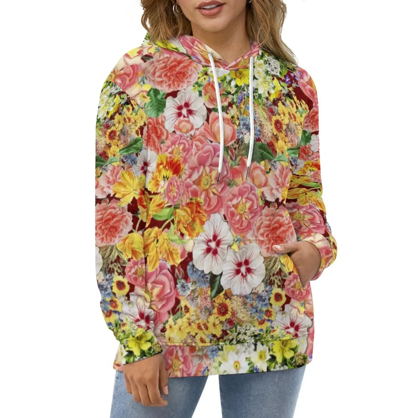 

Sevilla Floral Casual Hoodies Botanical Flower Print Fun Hoodie Long Sleeve Oversize Street Wear Design Loose Hooded Sweatshirts
