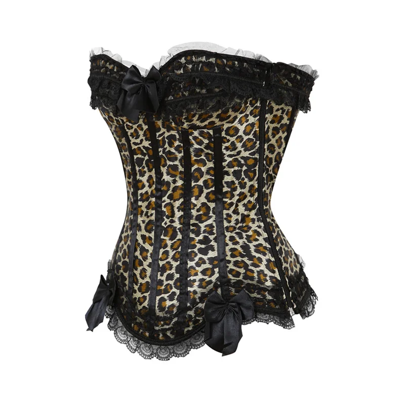 Сексуальный готический бюстье леопардовый кружевной корсет с принтом в стиле