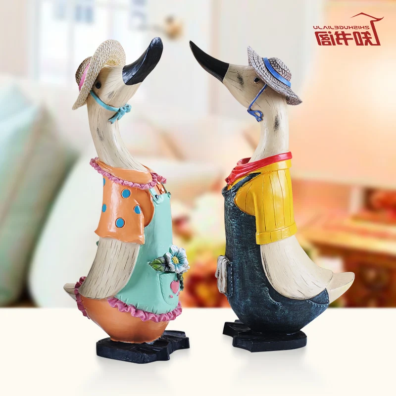 

country American couple duck resin creative ornaments animal decorations handicrafts wine closet portraits