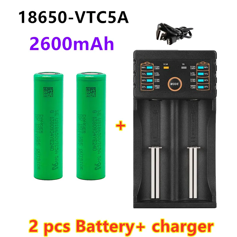 

100% original 3.7V 2600mAh Li ion 18650 battery for SONY US18650 VTC5A 2600mAh 18650 battery 3.7V +1pcs Battery charger