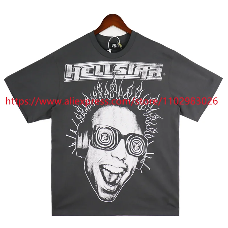 

Hip Hop Crewneck Vintage Grey Short Sleeve Oversize Hellstar Studios Rage Men Women 1:1 Hellstar Heaven T-shirt