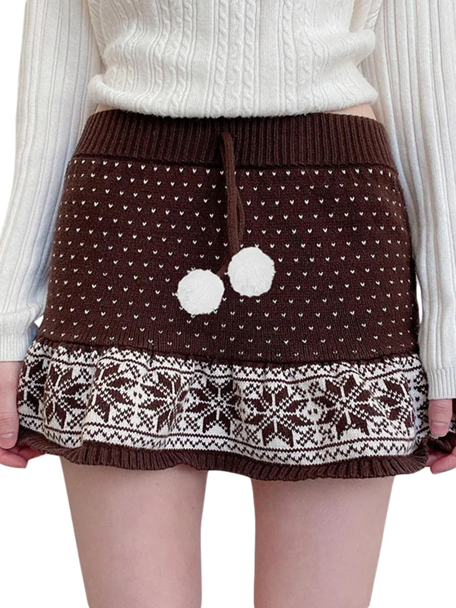 Women s Retro Knitted Skirt Elastic Waist Snowflake Print Frill Hem A-Line Mini Skirt Streetwear
Women s Retro Knitted Skirt Elastic Waist Snowflake Print Frill Hem A-Line Mini Skirt Streetwear