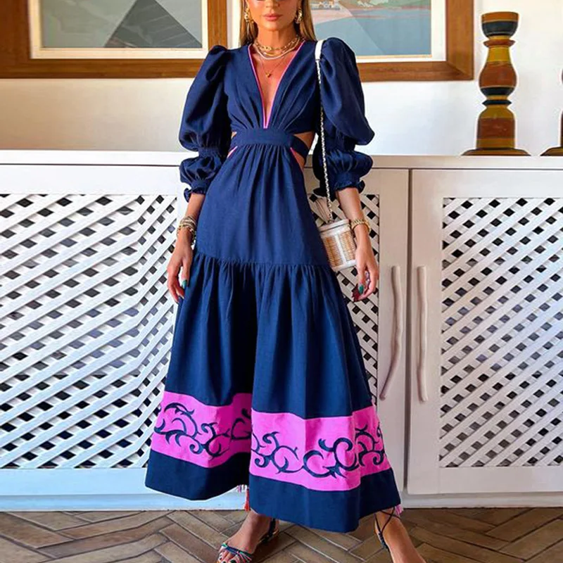 Women Tunic Beach Cover Up 2022 Summer Sexy V-Neck Backless Hollow Out Lantern Sleeve Maxi Dress Female Club Party Long Dresses
Women Tunic Beach Cover Up 2022 Summer Sexy V-Neck Backless Hollow Out Lantern Sleeve Maxi Dress Female Club Party Long Dresses