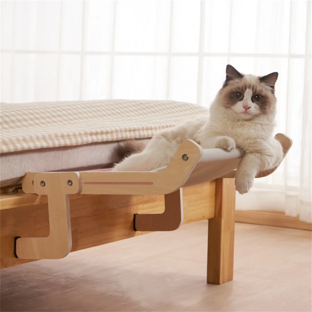 

Cat Window Perch Wooden Assembly Hanging Bed Pet Mat Cozy Sunny Seat Window Mounted Cats Hammock Aerial Pet Shelf Nest Beds