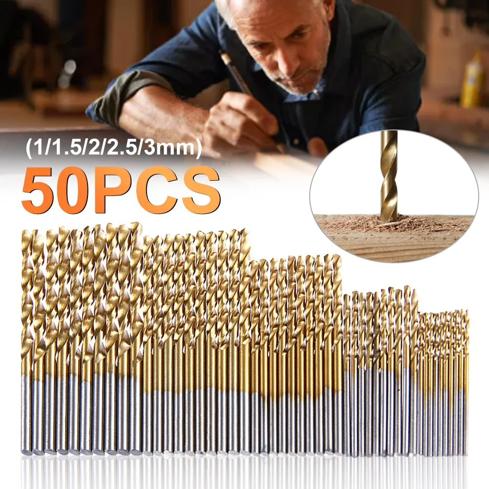 50pcs Titanium Coated Drill Bits HSS High Speed Steel Drill Bits Set 1/1.5/2/2.5/3mm For Metal Wood Drilling Tools
50pcs Titanium Coated Drill Bits HSS High Speed Steel Drill Bits Set 1/1.5/2/2.5/3mm For Metal Wood Drilling Tools