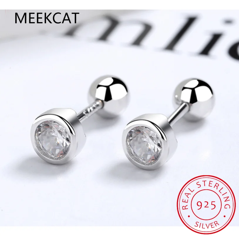 2024 настоящее серебро 925 пробы круглые 6 мм блестящие бусины CZ серьги-гвоздики для