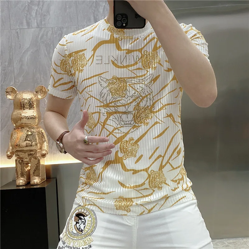 Luxury Tiger Rhinestones T Shirt Men Short Sleeve Streetwear Casual T-Shirt Business Social Crew Neck Tee Tops Men Clothing 2022
Luxury Tiger Rhinestones T Shirt Men Short Sleeve Streetwear Casual T-Shirt Business Social Crew Neck Tee Tops Men Clothing 2022