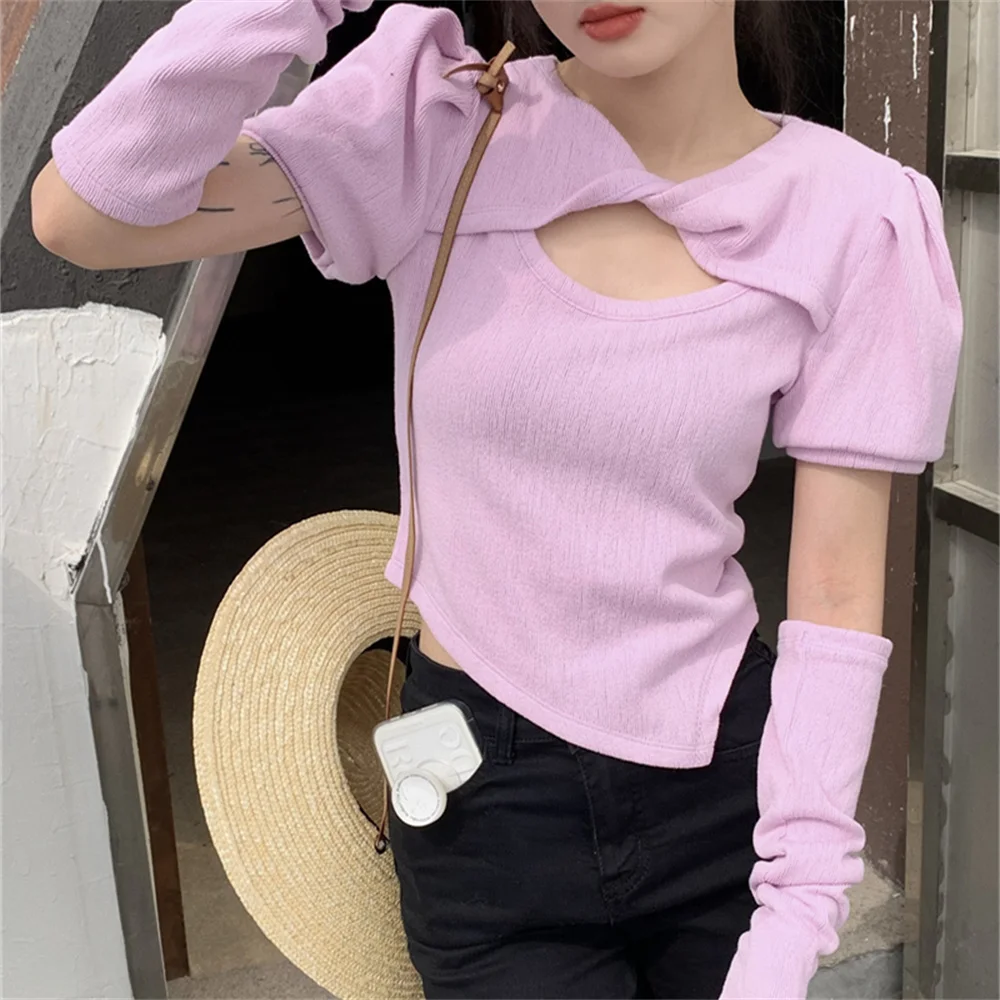 HziriP Sexy Slim-Fit Hollow Out T-Shirt Women With Gloves Solid 2022 New Irregular Chic Stylish Hot Casual Short Puff Sleeve Tee
HziriP Sexy Slim-Fit Hollow Out T-Shirt Women With Gloves Solid 2022 New Irregular Chic Stylish Hot Casual Short Puff Sleeve Tee