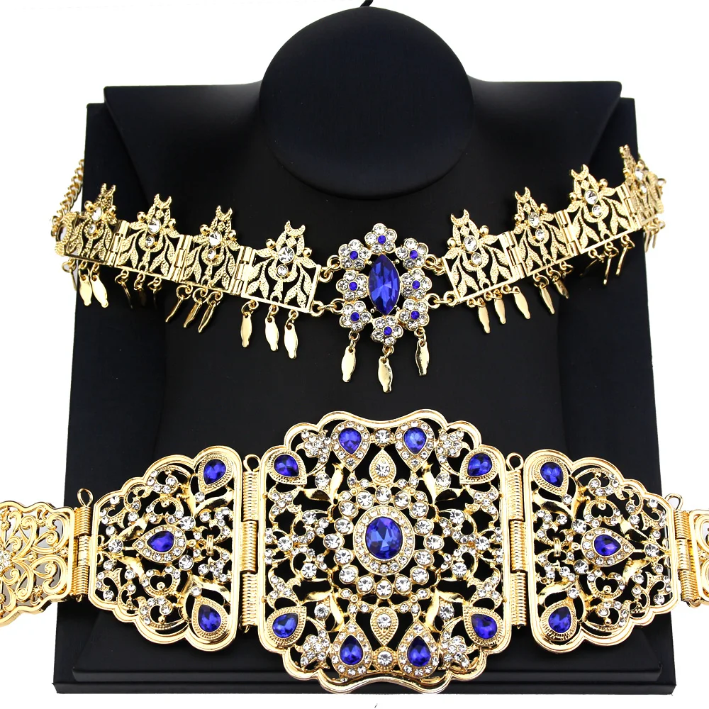 Sunspicems Algeria Head Chain Caftan Belt Morocco Bride Wedding Jewelry Sets 18K Gold Color Arabic Blue Crystal Waist Belt Chain
Sunspicems Algeria Head Chain Caftan Belt Morocco Bride Wedding Jewelry Sets 18K Gold Color Arabic Blue Crystal Waist Belt Chain