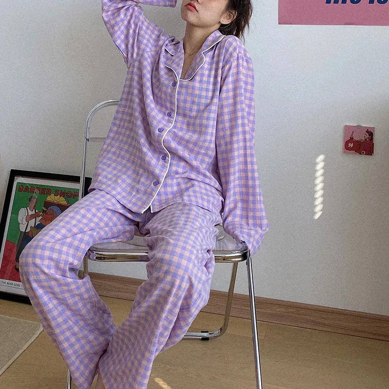 Spring and Summer Ladies Pajamas Plaid Cardigan Lapel Two-piece Suit Can Be Worn Outside Casual Loose Cute Girls Home Service
Spring and Summer Ladies Pajamas Plaid Cardigan Lapel Two-piece Suit Can Be Worn Outside Casual Loose Cute Girls Home Service