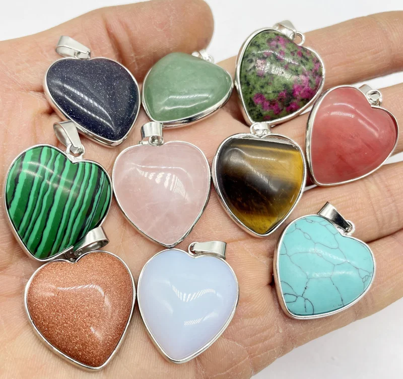 Natural Gem Stone Quartz Crystal Agate Tiger Eye Gold Silver Edge Heart Shaped Pendant Charms Jewelry Making Necklaces 10pcs
Natural Gem Stone Quartz Crystal Agate Tiger Eye Gold Silver Edge Heart Shaped Pendant Charms Jewelry Making Necklaces 10pcs