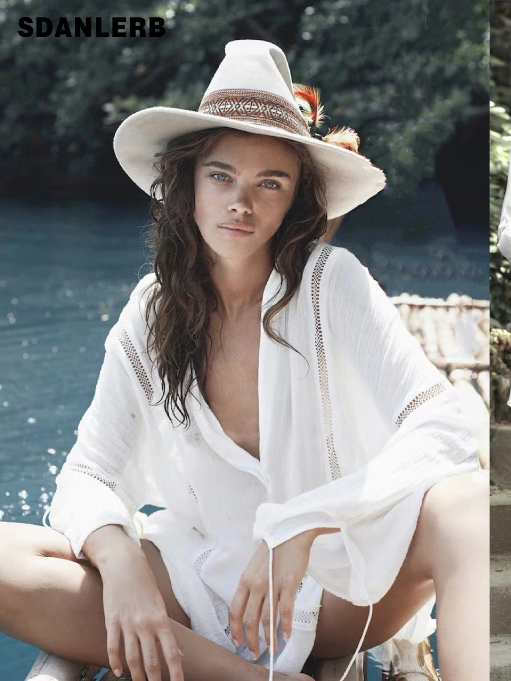 European and American Cotton Linen Ruffle Vertical Lace Beach Blouse Loose Bikini Top Beach Travel Sun Protection Midi Shirt
European and American Cotton Linen Ruffle Vertical Lace Beach Blouse Loose Bikini Top Beach Travel Sun Protection Midi Shirt