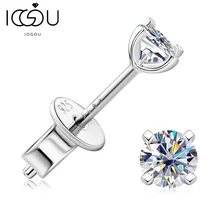 IOGOU 100% 925 Sterling Silver Earrings for Women 0.2-2.0Carat Moissanite Solitaire Ear Stud White Gold Plated Fine Jewelry Gift