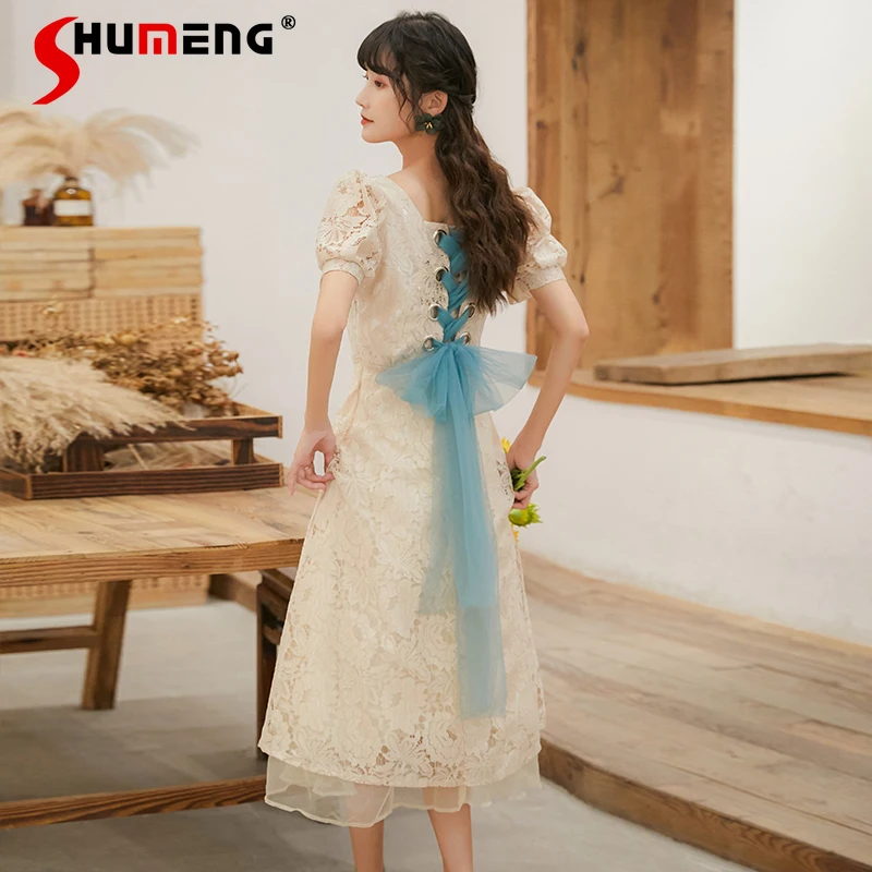 Elegant Dresses for Women Party Summer 2022 New French Retro Short Sleeve Apricot Back Bandage Bow Lace Mid-Length Fairy Dress
Elegant Dresses for Women Party Summer 2022 New French Retro Short Sleeve Apricot Back Bandage Bow Lace Mid-Length Fairy Dress