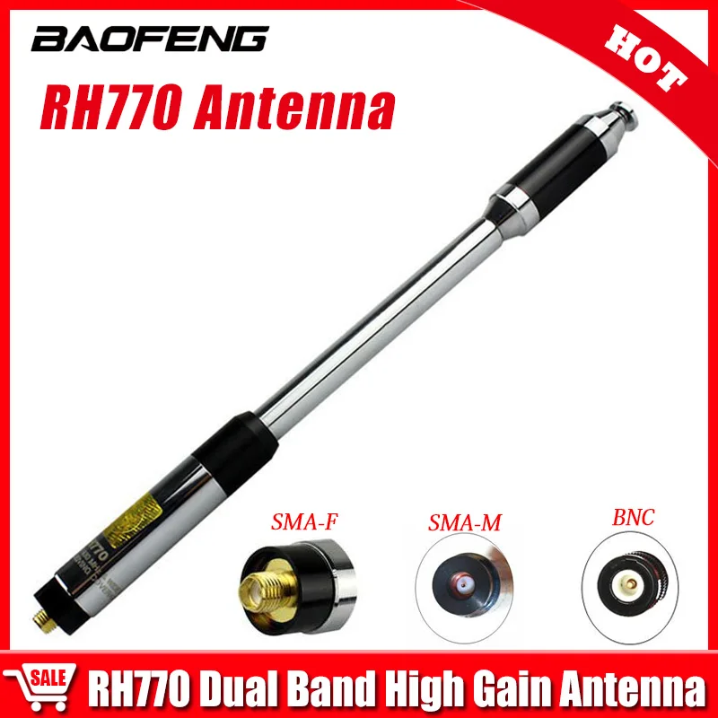 

RH770 Dual Band 144/430MHz High Gain SMA-F/M/BNC Telescopic Portable Radios Antenna for BAOFENG Harvest Kenwood Walkie Talkie