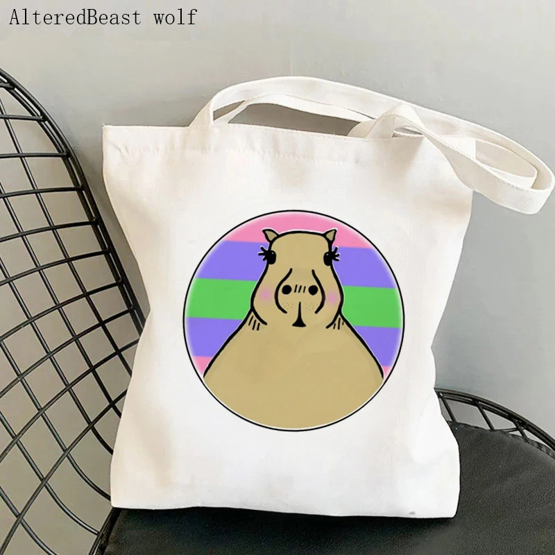 

Women Shopper bag Cute Capybara In Trigender Pride LGBT Bag Harajuku Shopping Canvas Shopper Bag girl handbag Shoulder Lady Bag