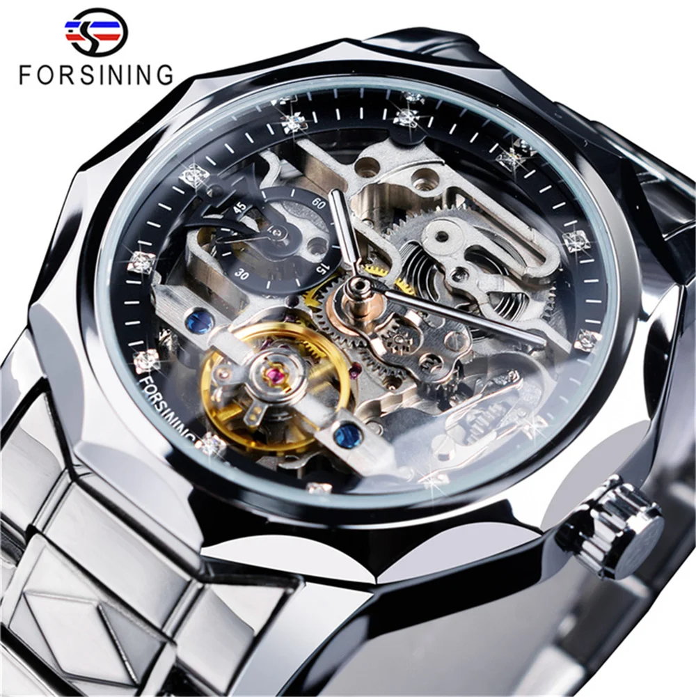 

Forsining 199A Luxury Design Skeleton Transparent Golden Stainless Steel Mens Automatic Mechanical Male Watch Limited Hot Sale