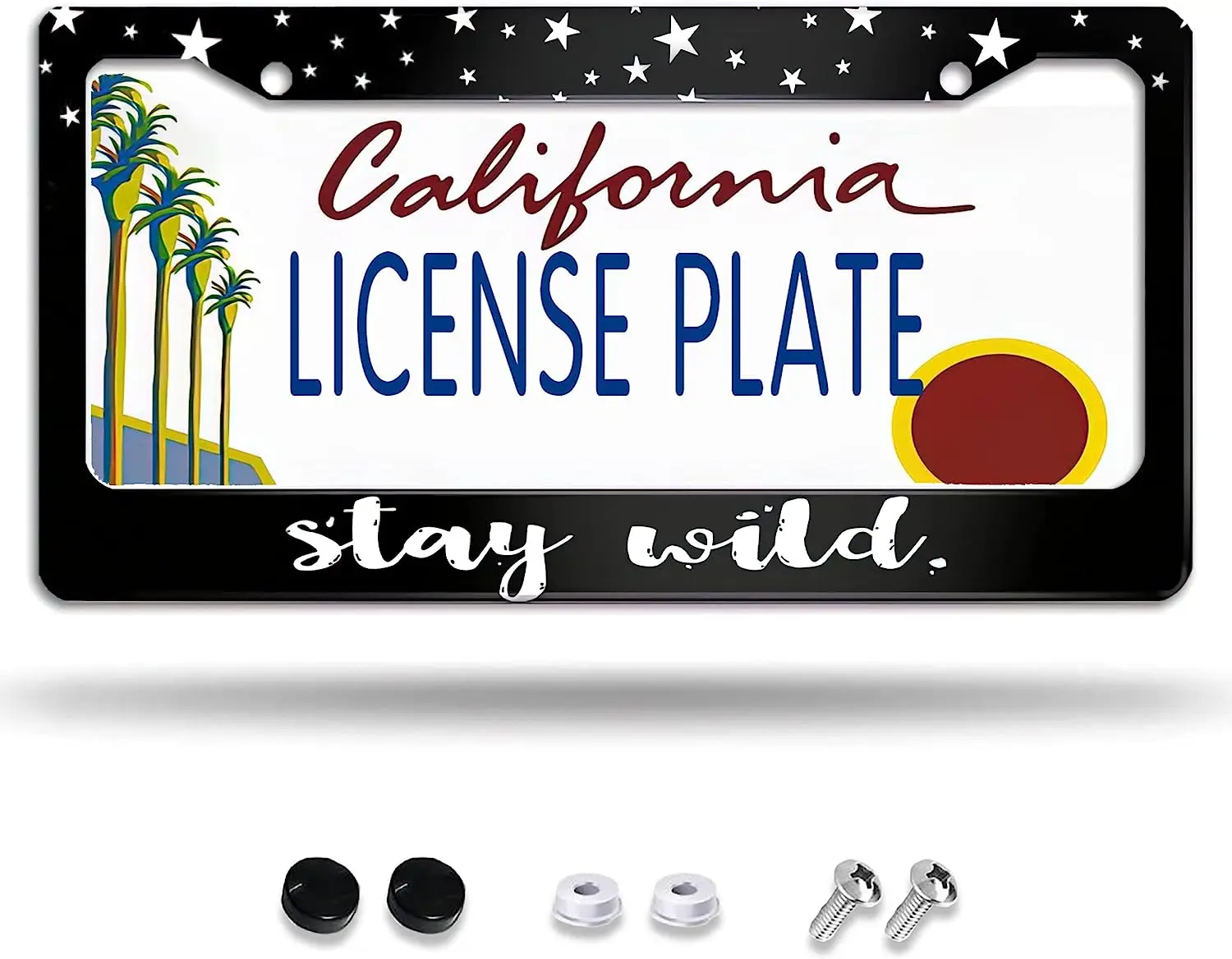 Stars Stay Wild License Plate Frame Decorative Car Tag Frames Aluminum Stainless License Plate Holder for Women 2 Holes 12x6in
Stars Stay Wild License Plate Frame Decorative Car Tag Frames Aluminum Stainless License Plate Holder for Women 2 Holes 12x6in