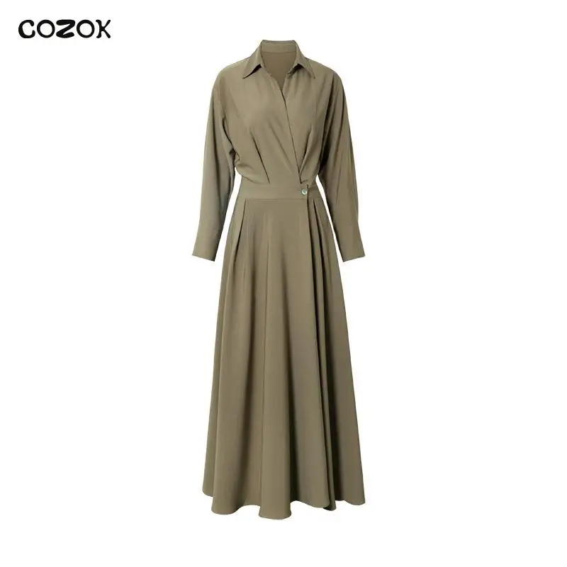 COZOK Green Shirt Collar Long Dresses For Women Vintage Elegant Frocks Commuter Fashion Long Sleeves Women's Clothing
COZOK Green Shirt Collar Long Dresses For Women Vintage Elegant Frocks Commuter Fashion Long Sleeves Women's Clothing