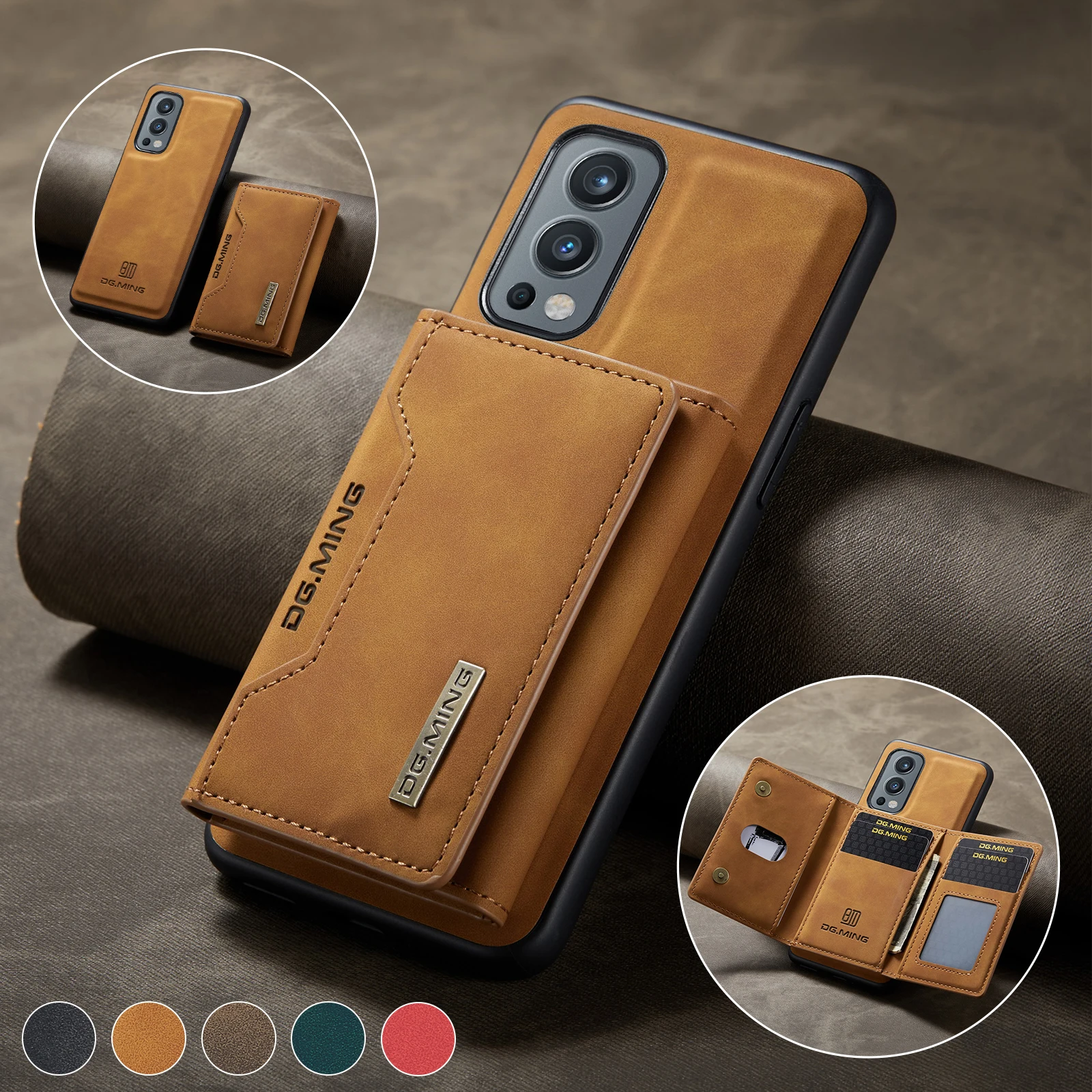 

DG.MING 2 in 1 Magnetic Detachable Leather Wallet Phone Case For OnePlus 9 Pro 9RT Nord 2 N20 N200 10 ACE 10R M2 Series