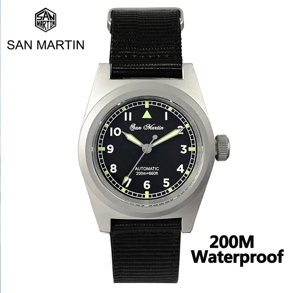 San Martin New Pilot Watch Sapphire Glass 38mm Vintage Military Enthusiasts YN55A Automatic Mechanical Watches Nylon Strap 20Bar 
San Martin New Pilot Watch Sapphire Glass 38mm Vintage Military Enthusiasts YN55A Automatic Mechanical Watches Nylon Strap 20Bar