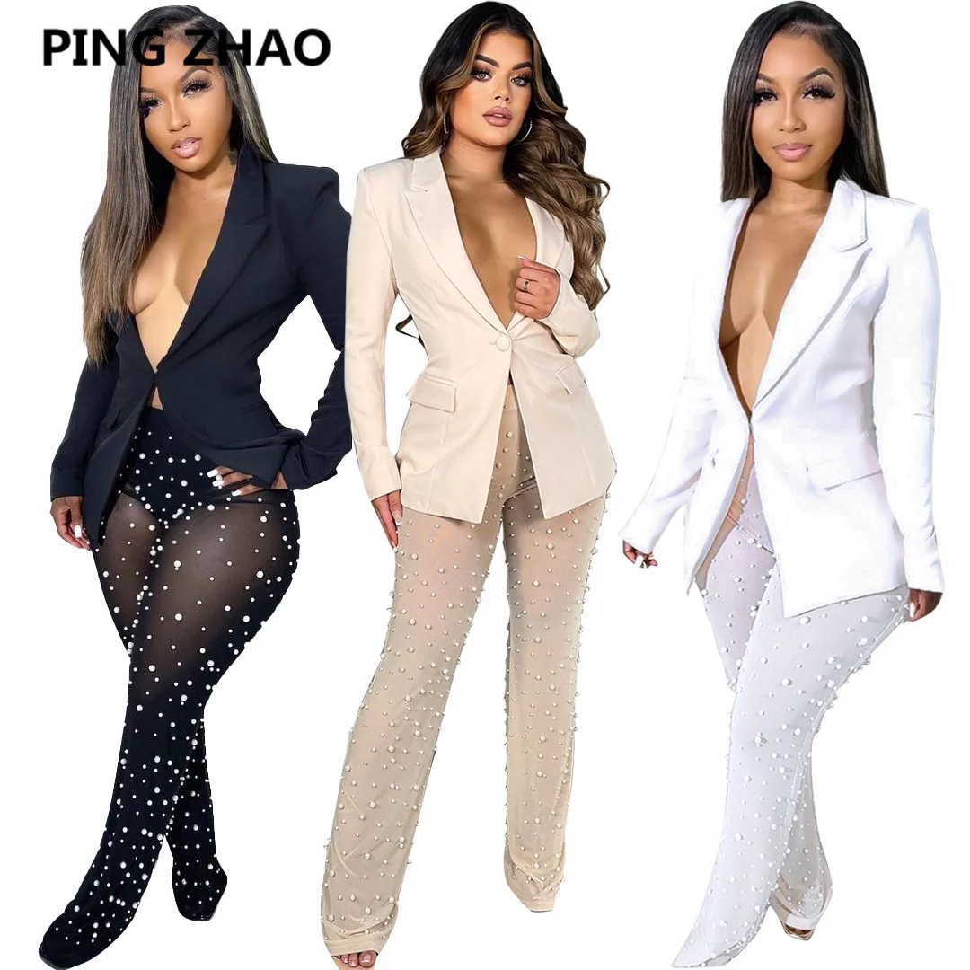 Sexy Women Beading Mesh See Though Pants Suit and Long Sleeve Blazer Matching Set Tracksuit Two Piece Set Outfits
Sexy Women Beading Mesh See Though Pants Suit and Long Sleeve Blazer Matching Set Tracksuit Two Piece Set Outfits