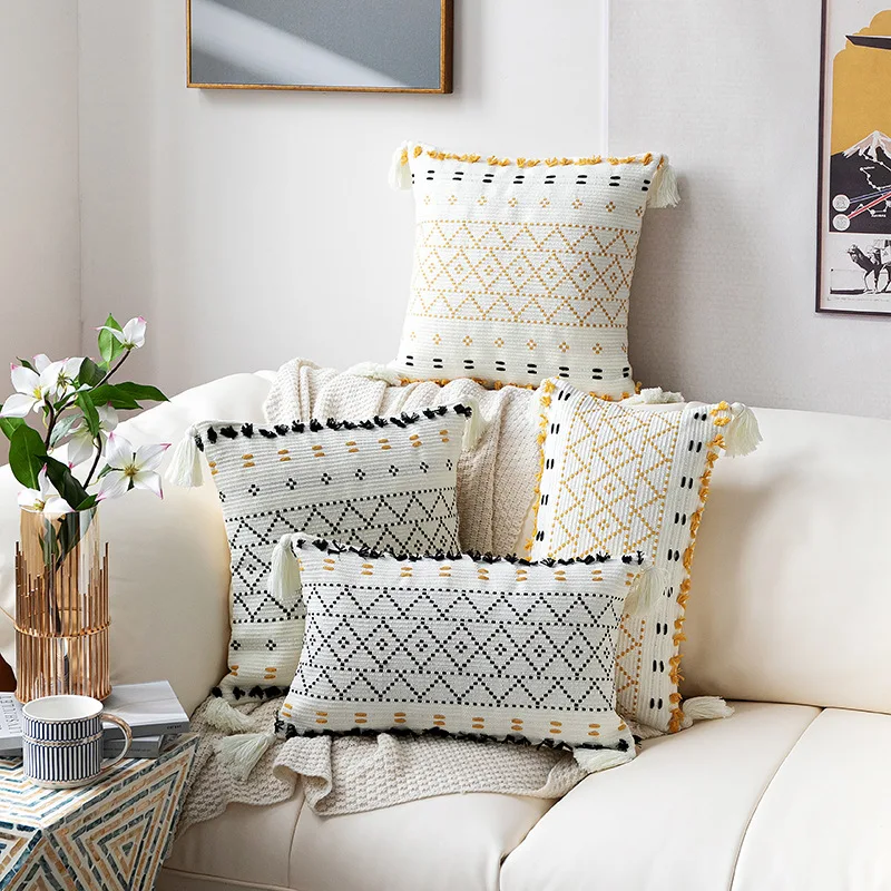 Moroccan Style Knitted Jacquard Color Cut Flower Tassel Pillow Cover Nordic Model Room Geometric Tassel Cushion Cover
Moroccan Style Knitted Jacquard Color Cut Flower Tassel Pillow Cover Nordic Model Room Geometric Tassel Cushion Cover