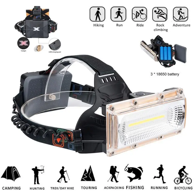 

60000LM Floodlight COB LED Headlamps LED Headlight Camping Head Torch 3Modes Head Lantern 3*18650 Rechargeable Frontal HeadLamp