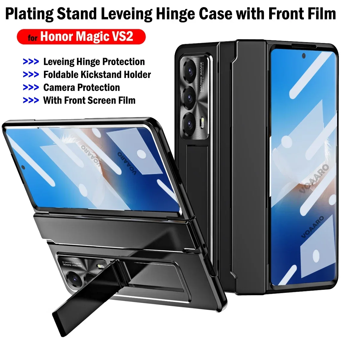 

Plating Kickstand Armor Funda for Honor Magic VS2 Leveing Hinge Case for Honor Magic VS2 Case Cover with Front Screen Glass Film