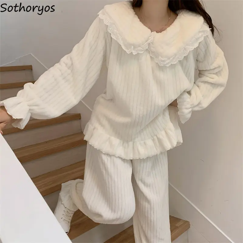 White Sweet Pajama Sets Women Loose Long Sleeve Flannel Fashion Lovely Girls Princess Korean Style Home Lounge Wear Warm Thicken
White Sweet Pajama Sets Women Loose Long Sleeve Flannel Fashion Lovely Girls Princess Korean Style Home Lounge Wear Warm Thicken
