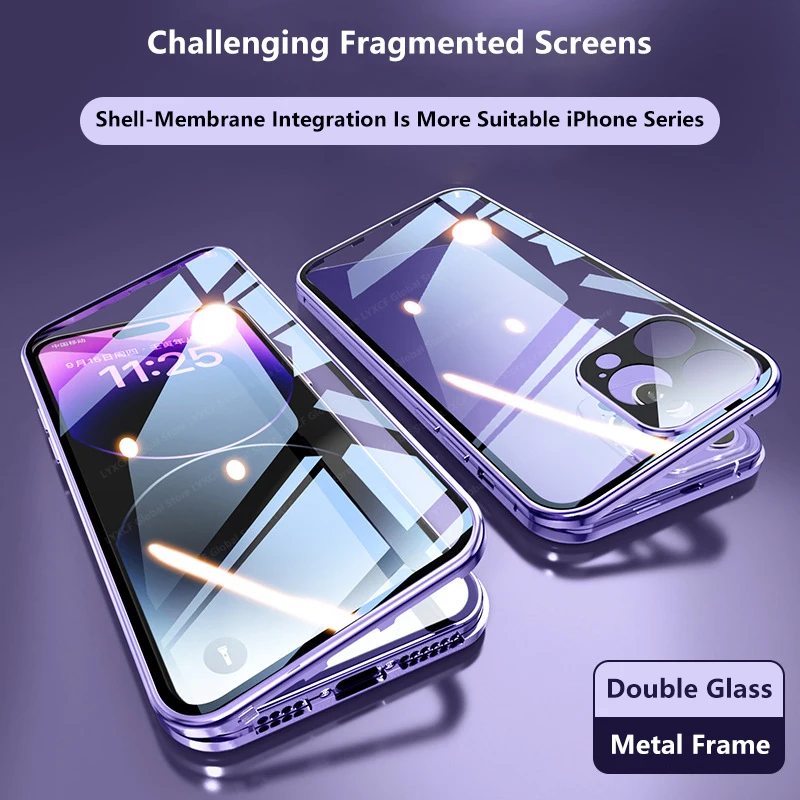 360° Double Sided Glass Magnetic Adsorption Metal Snap Lock Case For iPhone 14 13 12 Mini 11 Pro Max Camera Lens Protect Cover
360° Double Sided Glass Magnetic Adsorption Metal Snap Lock Case For iPhone 14 13 12 Mini 11 Pro Max Camera Lens Protect Cover