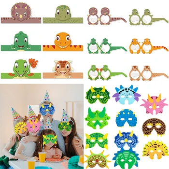 Jungle Safari Dinosaur Party Decoration Paper Glasses Headband Cartoon Dino Cosplay Photo Props Kids Birthday party Favors Toys
