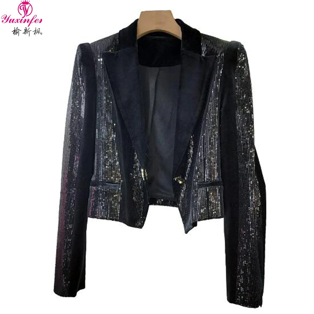 Yuxinfeng Autumn New Sequins Women's Coats heavy Turn-down Collar Slim Long Sleeve Ladies Short Velvet Blazer Fashion Jacket
Yuxinfeng Autumn New Sequins Women's Coats heavy Turn-down Collar Slim Long Sleeve Ladies Short Velvet Blazer Fashion Jacket