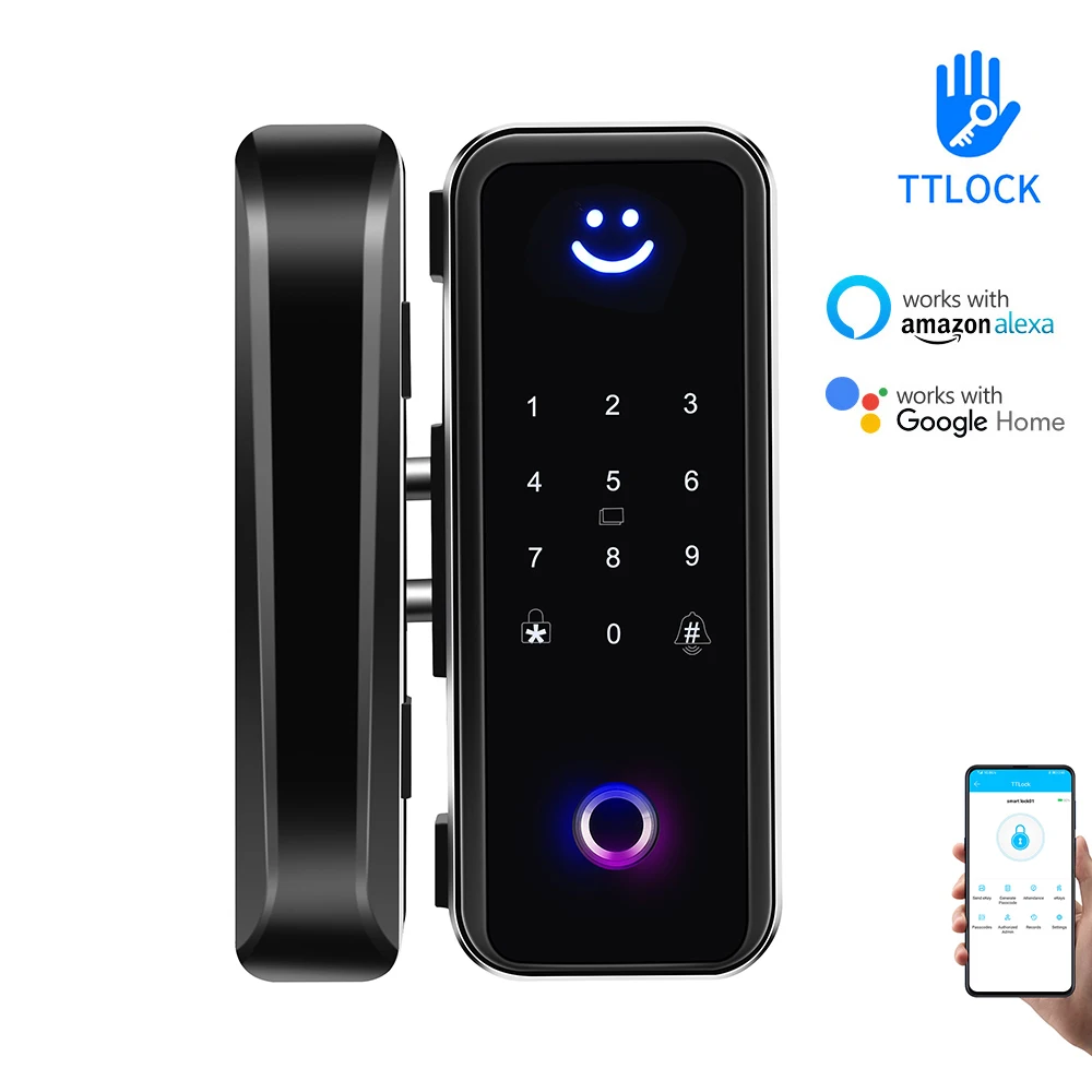 

Дистанционное управление через приложение TTLock, смарт-замок со сканером отпечатков пальцев и паролем для рамки, Безрамная стеклянная дверь