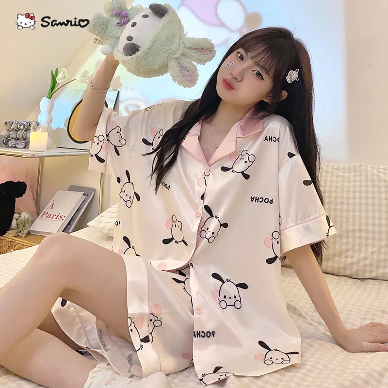 2023 Summer Women Ice Silk Pajamas Kawaii Sanrio Pachacco Cartoon Short Sleeve Shorts Soft Thin Pajama Set Home Wear Gift
2023 Summer Women Ice Silk Pajamas Kawaii Sanrio Pachacco Cartoon Short Sleeve Shorts Soft Thin Pajama Set Home Wear Gift