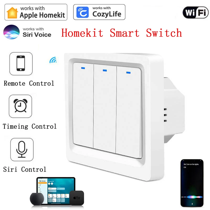 

Homekit WIFI Smart Switch No Neutral Or With Neutral Line Wall Light Switches 1/2/3 Gang Switch Work With Apple Siri Cozylife