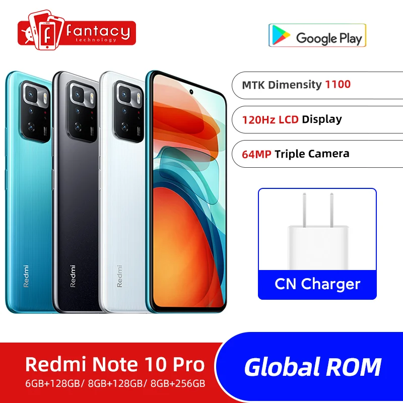 

Global ROM Xiaomi Redmi Note 10 Pro 128GB / 256GB Dimensity 1100 Octa Core 120Hz 6.6" FHD+ Display 64MP Camera 5000mAh