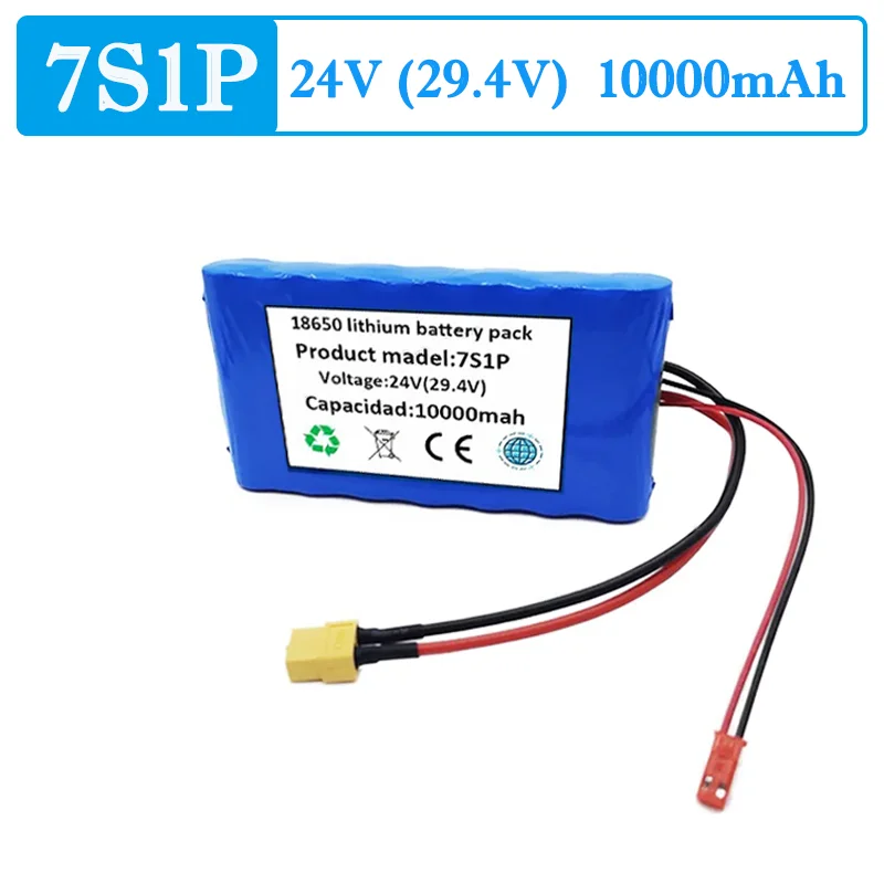 The new 24V 10000mAh 7S1P lithium-ion battery pack is suitable for small electric bikes Kick scooter toy bikes with built-in BMS 
The new 24V 10000mAh 7S1P lithium-ion battery pack is suitable for small electric bikes Kick scooter toy bikes with built-in BMS