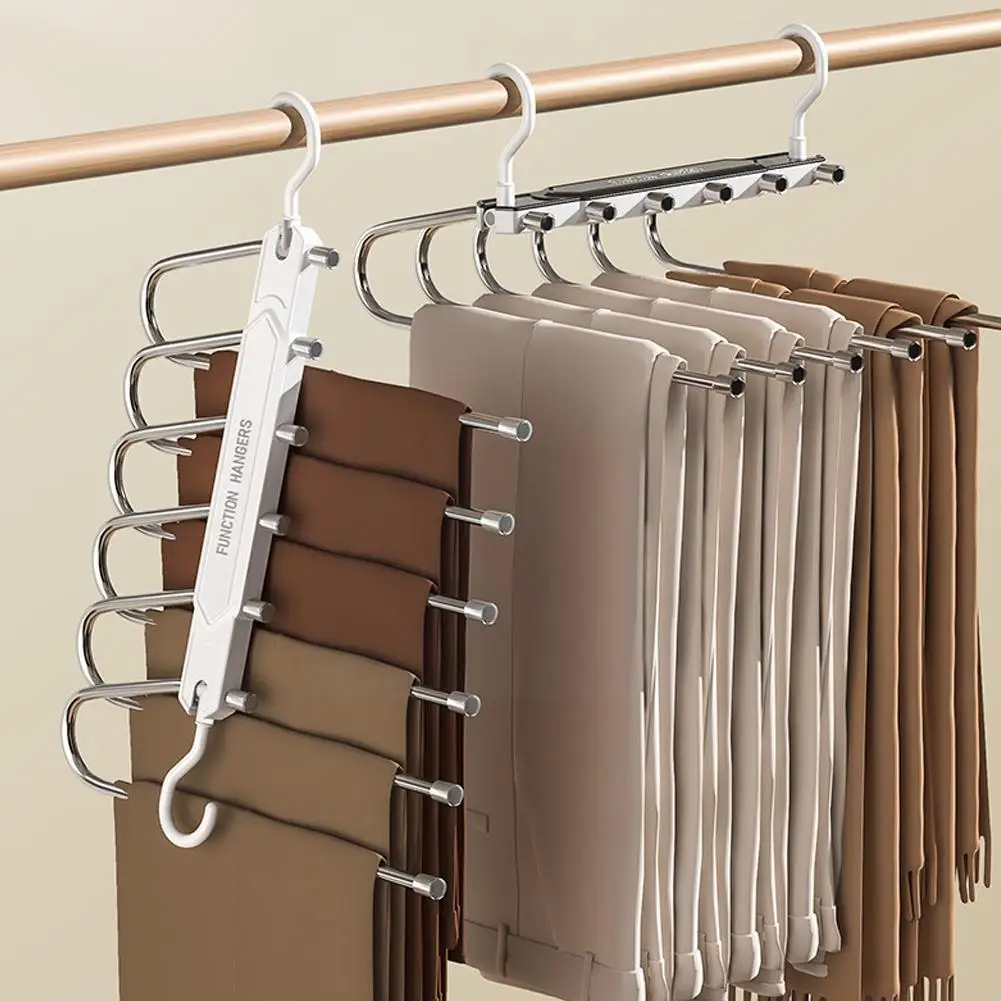 

Multi-functional 6 In 1 Pants Hanger For Clothes Rack Adjustable Closet Organizer Trouser Storage Rack Pants Tie Storage Sh C8f1