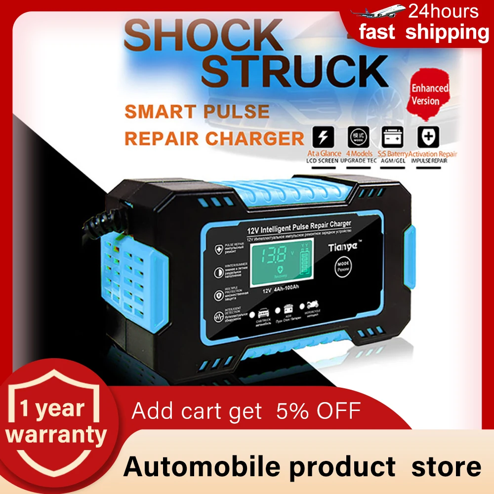 12V 6A Intelligent Car Motorcycle Battery Charger Multiple Protection Charger Accessories For Auto Moto Lead Acid AGM Gel VRLA
12V 6A Intelligent Car Motorcycle Battery Charger Multiple Protection Charger Accessories For Auto Moto Lead Acid AGM Gel VRLA