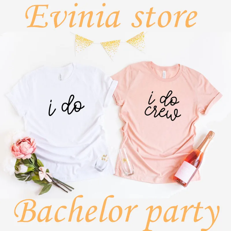 

I do Crew Bachelorette Wedding Party Women Evjf Tee Shirt Casual ladies basic O-collar Pink Short Sleeved T-shirt Women Clothing